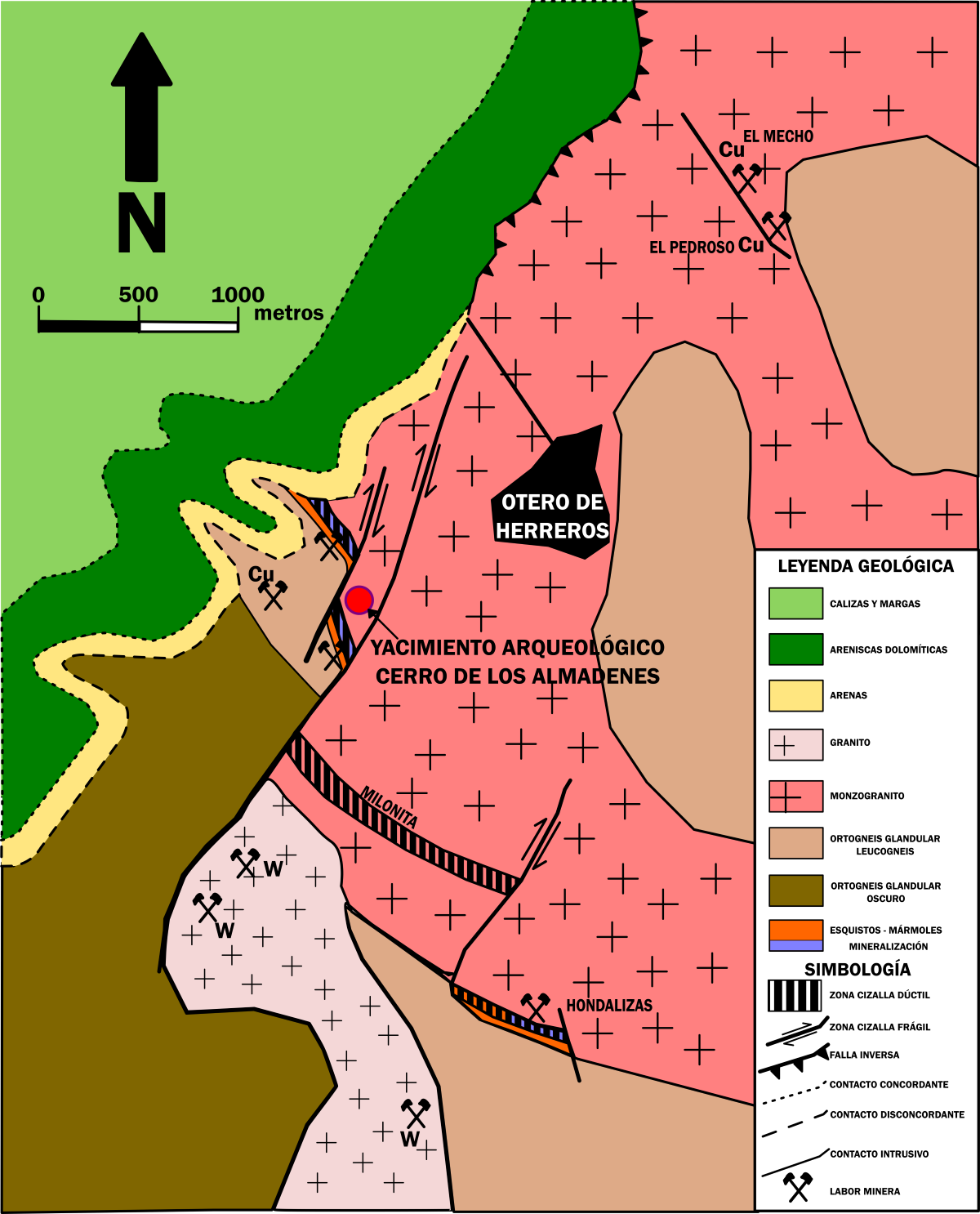 Mapa geológico del Cerro de los Almadenes y su entorno.