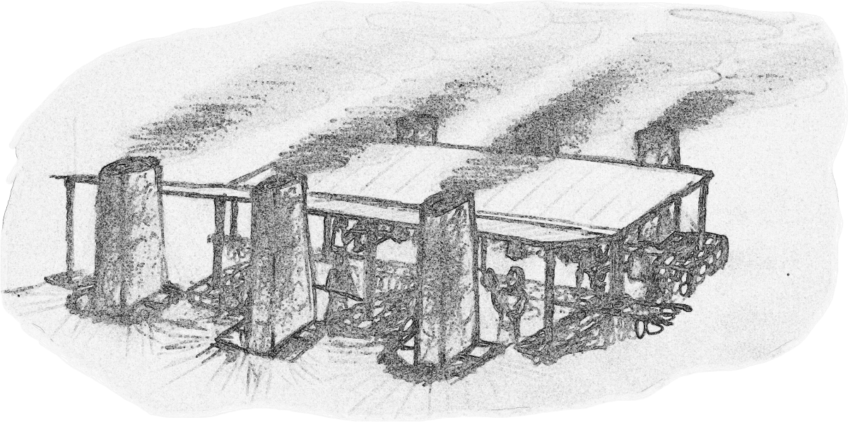 Recreación de la posible utilización simultánea de las dos baterías de hornos simétricas encontradas en el Cerro de los Almadenes