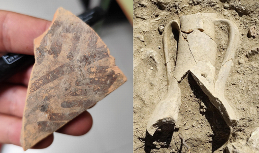 Restos de cerámica pintada de carácter indígena, y de un ánfora, hallados en la estancia septentrional al muro 10